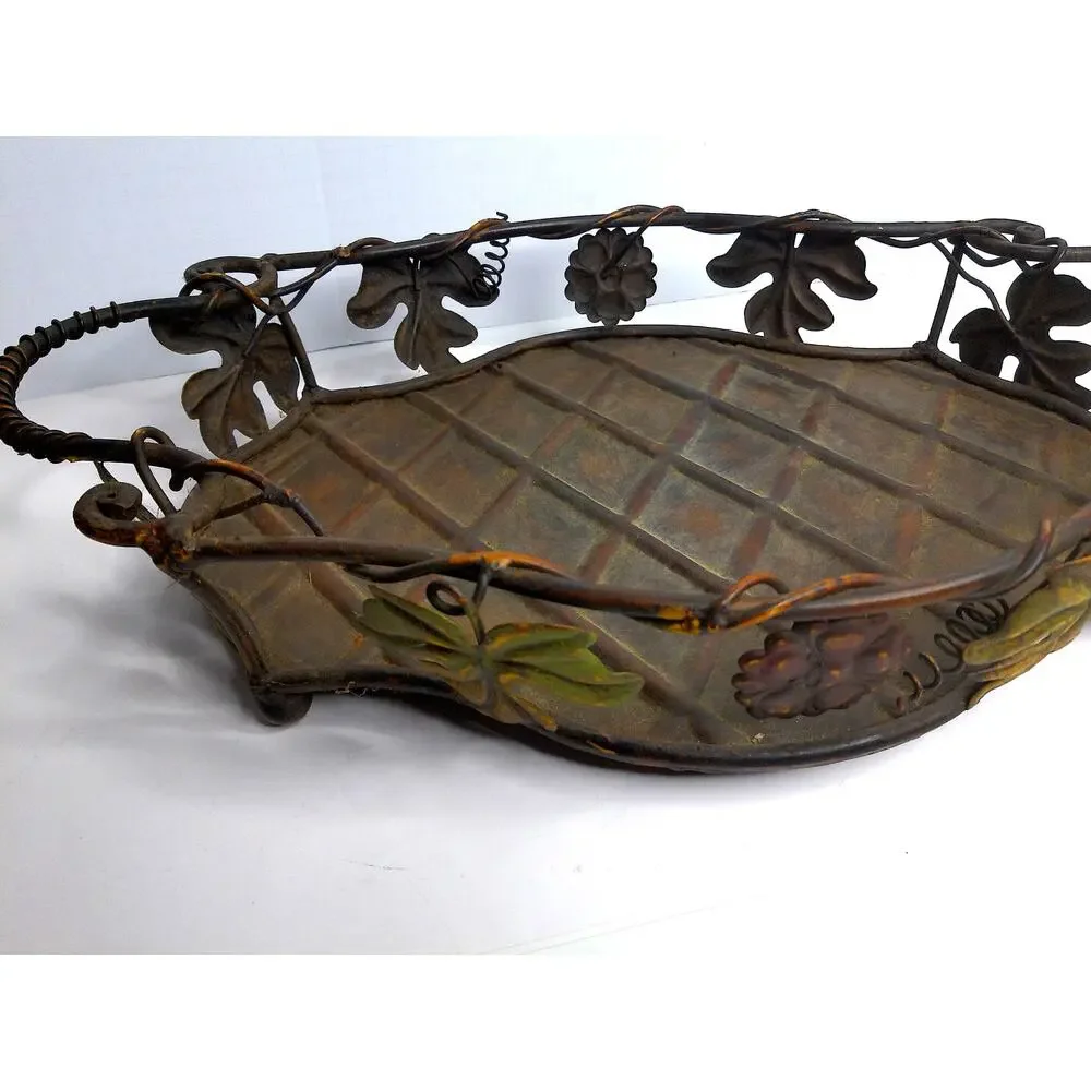 Vintage Art Nouveau Wrought Iron Grapevine Centerpiece Tray